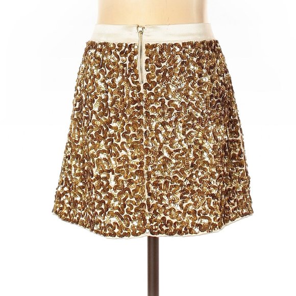 Alice + Olivia Gold Sequins Ivory Silk Mini Skirt - Picture 2 of 10